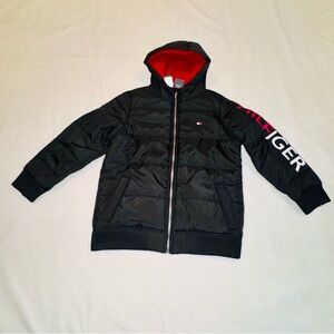 Boys' Tommy Hilfiger Black 10/12 Hooded Bomber Jacket Logo Zip w Chin Guard NWT